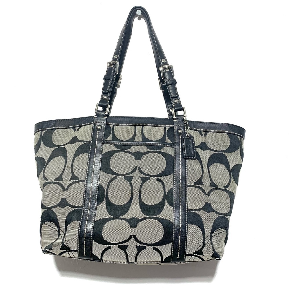 Coach Signature Tote & Wallet Black Large Logo Shoulder Handbag Canvas & Leather